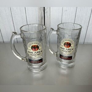 2 Bacardi Oakheart Spiced Rum Beer Mug Drinking Stein 12 oz Rippled Glasses